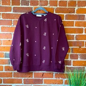 Altar’d State Pullover Sweater Crew Neck Purple Floral - Size Large